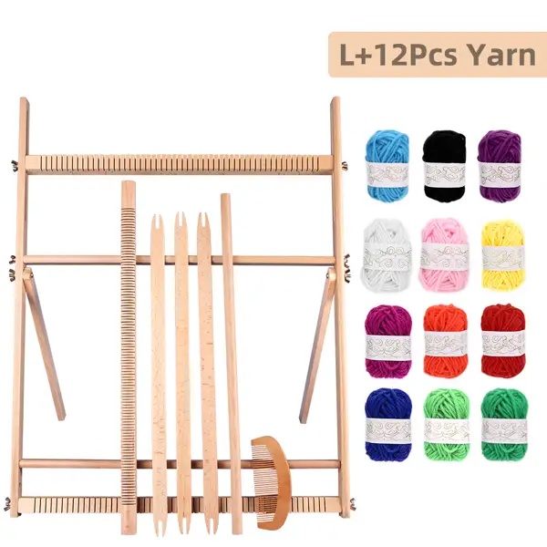 LoomCraft Large weaving loom with 12-color yarn set, 60 x 47 cm frame