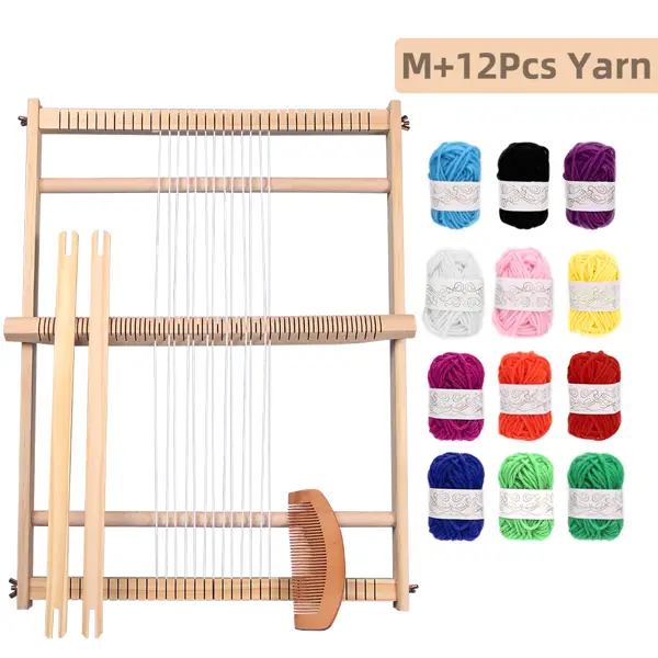 LoomCraft Medium weaving loom with 12-color yarn set, 50 x 39 cm frame