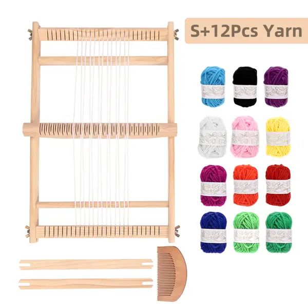 LoomCraft Small weaving loom with 12-color yarn set, 39 x 27 cm frame